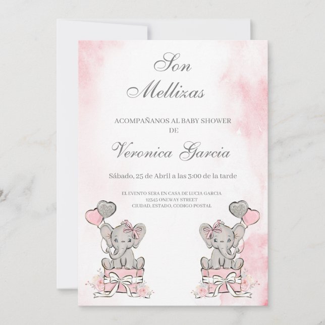 Invitacion de baby shower mellizas invitation (Front)