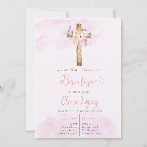 Invitacin de bautismo blush pink  invitation