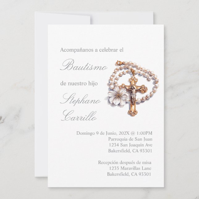 Invitación de bautismo con crucifijo invitation (Front)