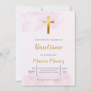 Invitación de bautismo de color de rosa invitation