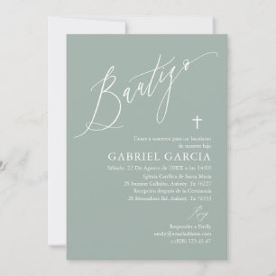Invitación de bautismo de niño verde salvia invitation