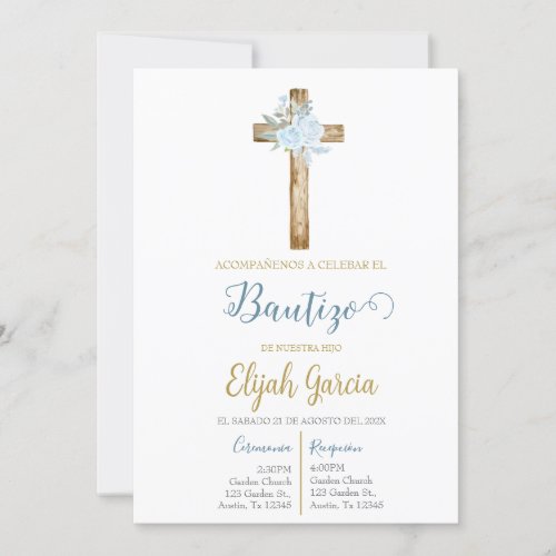 Invitacin de bautismo floral azul en espaol invi invitation