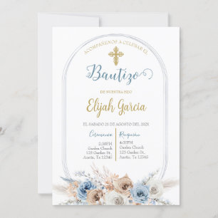 Invitación de bautismo floral azul en español invi invitation