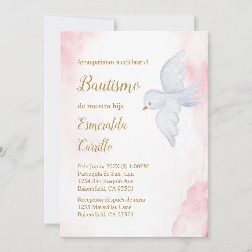 Invitacin de bautismo para nia con paloma blanca invitation