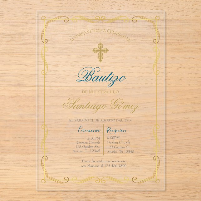 Invitación de bautismo para niño acrylic invitations (Front)