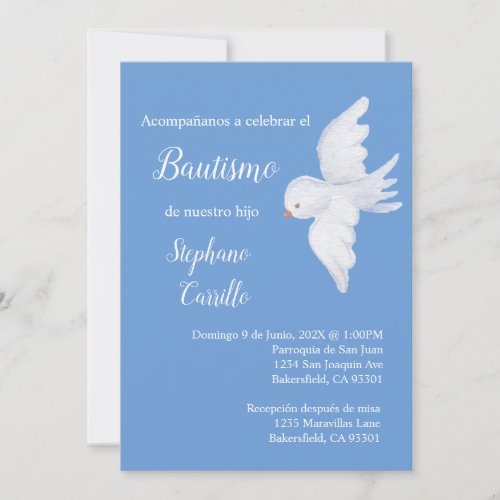 Invitacin de bautismo para nio con paloma blanca invitation