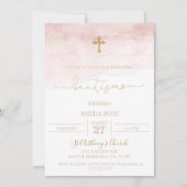 Invitación de bautismo rosa y dorada para niña invitation | Zazzle