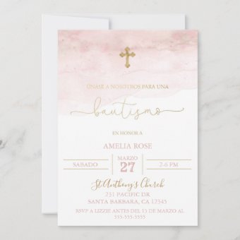 Invitación de bautismo rosa y dorada para niña invitation | Zazzle