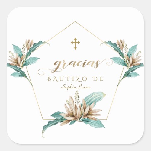 Invitacion De Bautizo Con Flores Gold Ivory Lily Square Sticker