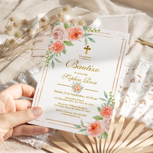 Invitacin de Bautizo con Rosas de Jardn Invitation