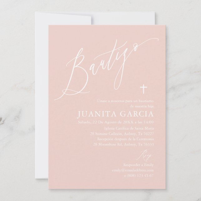 Invitación de bautizo de niña rosa polvorienta invitation (Front)