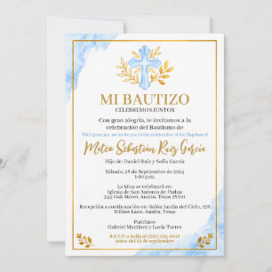Invitacion de Bautizo Mi Bautizo Azul Cruz Invitation