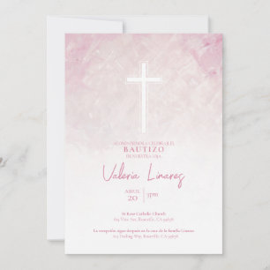 Invitación de Bautizo Niña Rosa Spanish Invitation