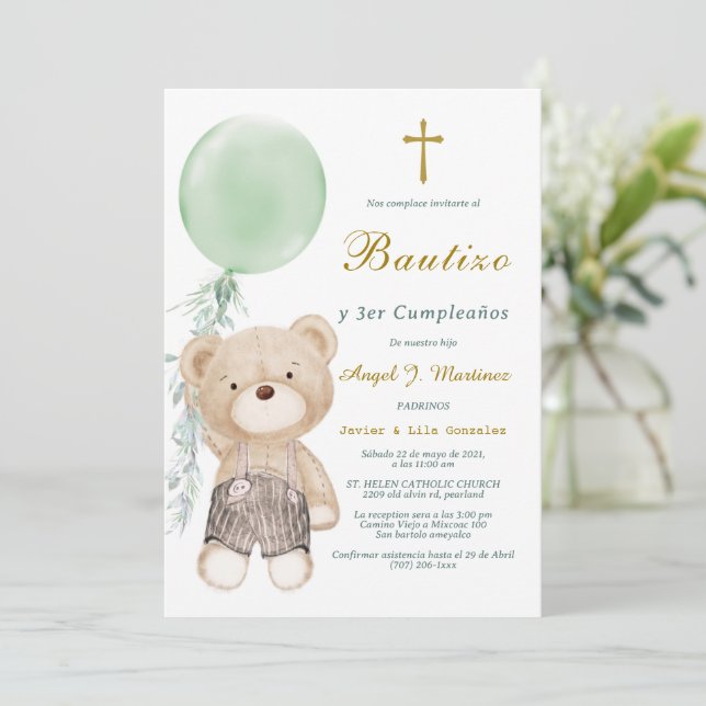 Invitación de Bautizo Y Cumpleaños Invitation (Standing Front)
