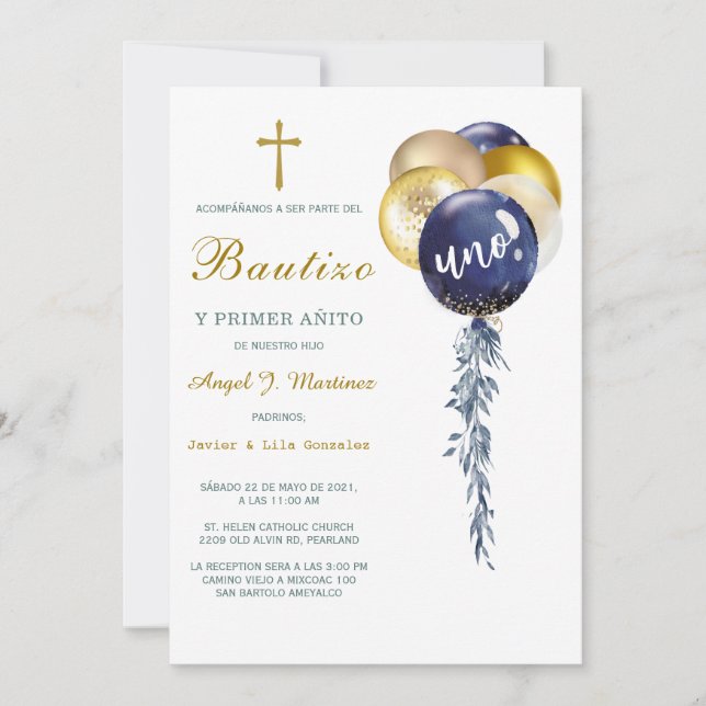 Invitación de Bautizo Y Primer Añito Invitation (Front)