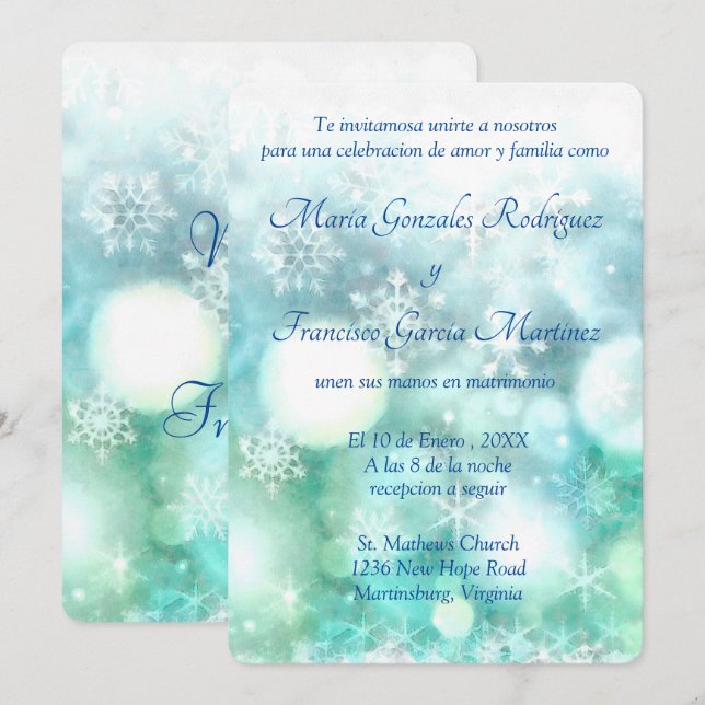 Invitacion de Boda Acuarela de Copo de Nieve Invitation (Front/Back)