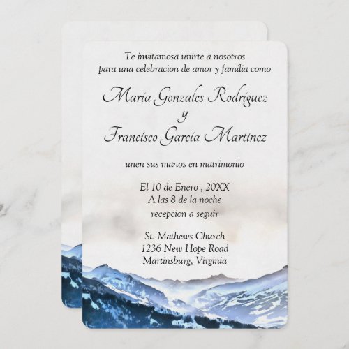 Invitacion de Boda Acuarela Montaa Brumosa Azul Invitation