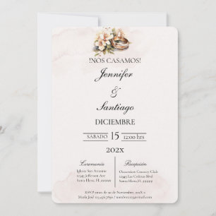 Invitación de boda beige con anillo invitation