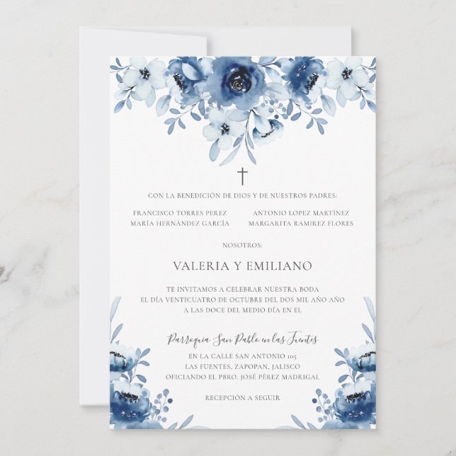 Invitación de Boda Catolica Azul Marino Wedding  Invitation (Front)
