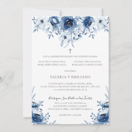 Invitacin de Boda Catolica Azul Marino Wedding  Invitation