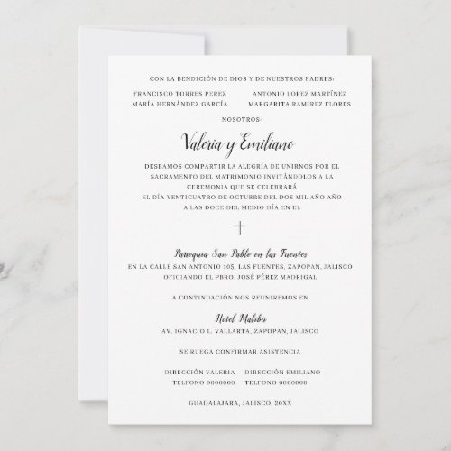 Invitacin de Boda Catolica Spanish Wedding Invitation