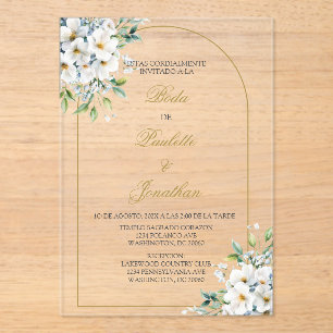 Invitacion de boda con ramo blanco acrylic invitations