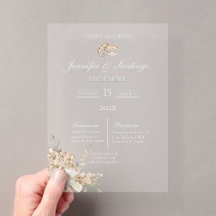 Invitación de boda con ramo y anillo acrylic invitations