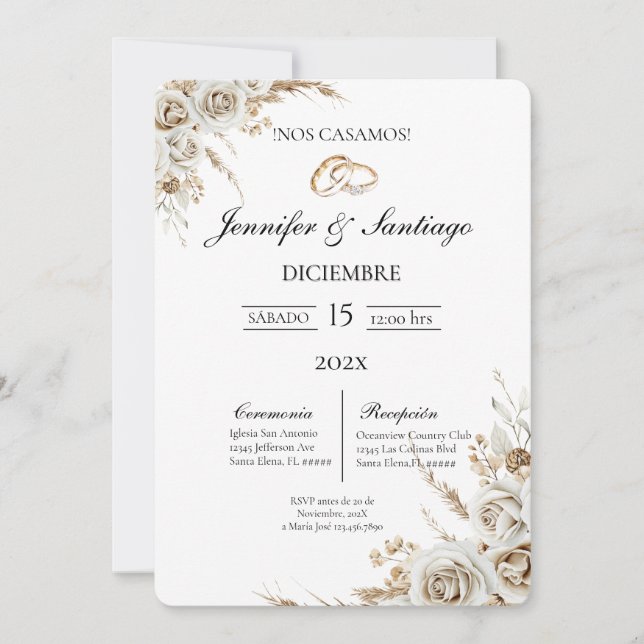 Invitación de boda con ramo y anillo invitation (Front)