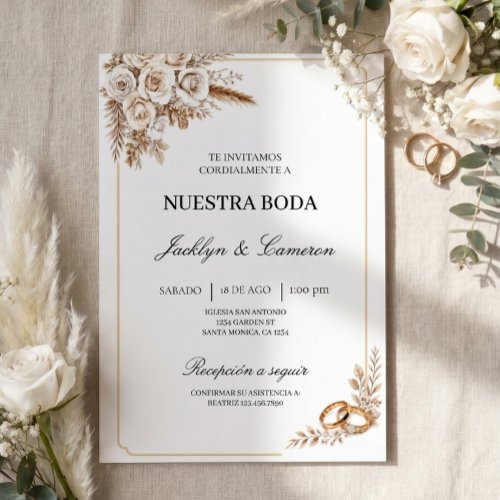 Invitación de Boda Elegante con Rosas Marfil Invitation