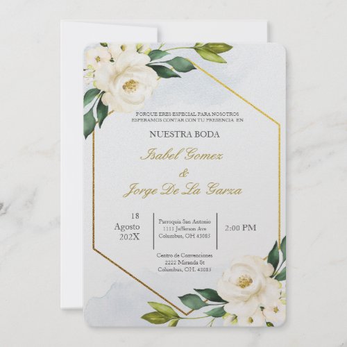 Invitacion de boda en espanol con flor blanca invitation