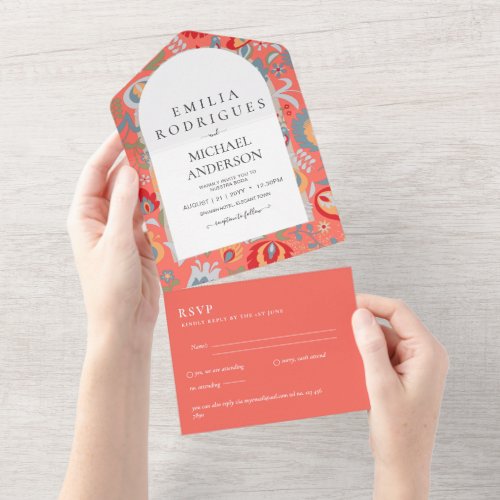 Invitacin de Boda Espaol Ingls Rsvp FOLKART  All In One Invitation