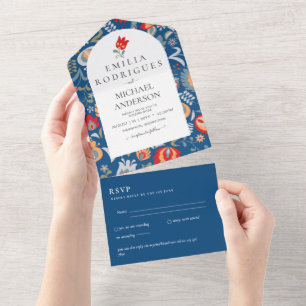 Invitación de Boda Español Inglés Rsvp FOLKART All In One Invitation