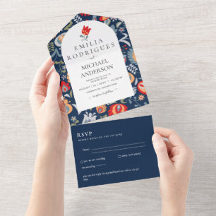 Invitación de Boda Español Inglés Rsvp FOLKART  All In One Invitation