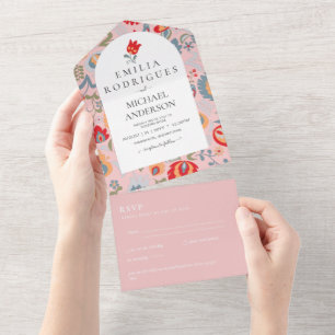 Invitación de Boda Español Inglés Rsvp FOLKART All In One Invitation