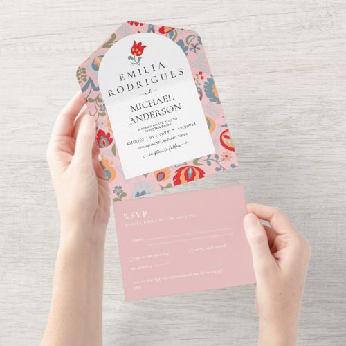 Invitacin de Boda Espaol Ingls Rsvp FOLKART  All In One Invitation