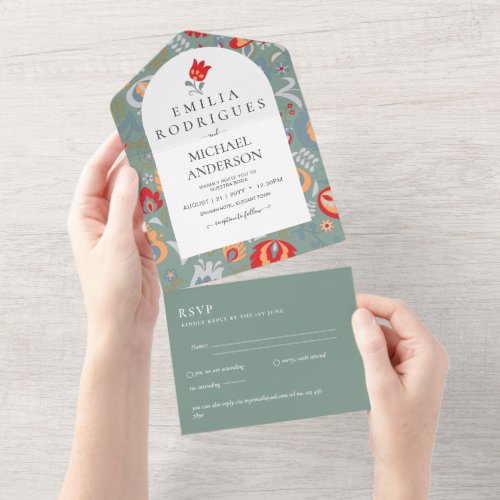 Invitacin de Boda Espaol Ingls Rsvp FOLKART  All In One Invitation