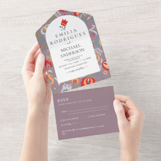 Invitación de Boda Español Inglés Rsvp FOLKART All In One Invitation