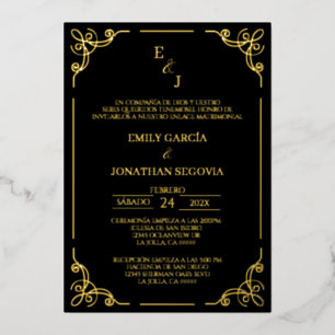 Invitación de boda negro y oro gold foil invitation