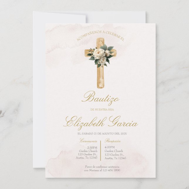 Invitación de boho blanco para bautismo invitation (Front)