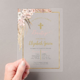 Invitación de boho para bautismo acrylic invitations