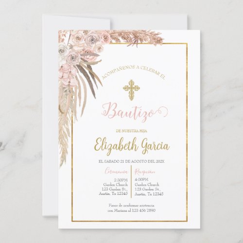 Invitacin de boho para bautismo invitation