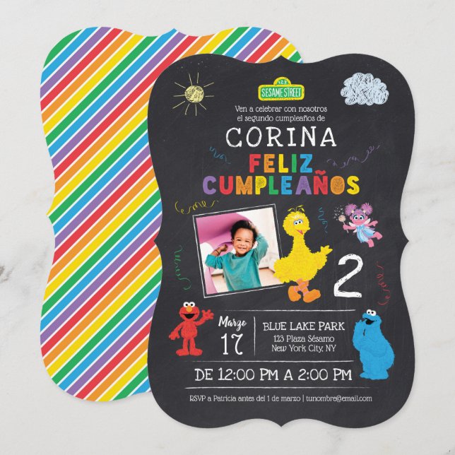 Invitación de Cumpleaños de Plaza Sésamo Invitation (Front/Back)