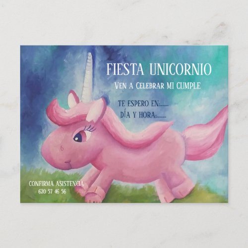 INVITACIN DE CUMPLEAOS _ FIESTA UNICORNIO POSTCARD