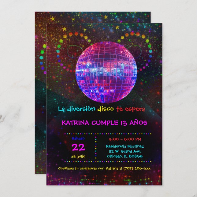 Invitación de Cumpleaños Temática Disco Para Niños Invitation (Front/Back)