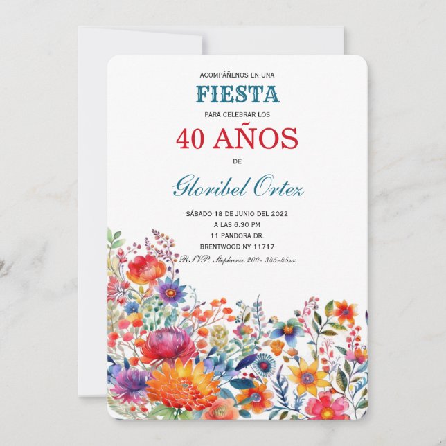 Invitación de Fiesta 40 Años Mujer Invitation (Front)