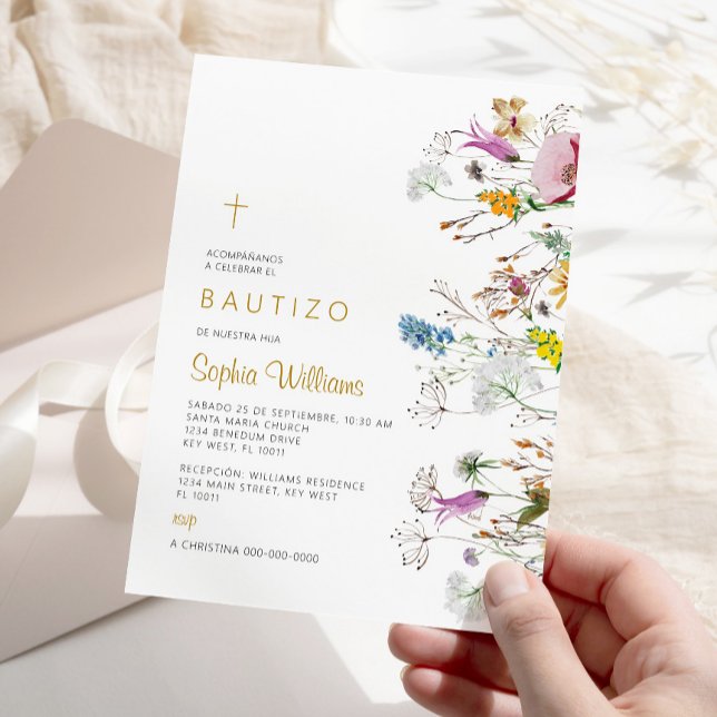 Invitación de Flores Silvestres para Bautizo Invitation (Creator Uploaded)