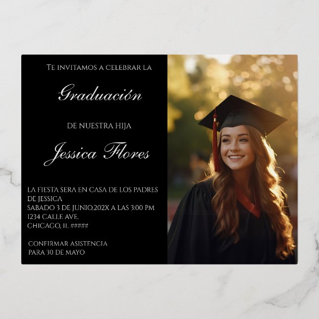 Invitación de graduación con foto foil invitation postcard (Front)