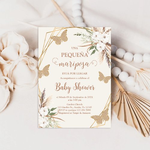 Invitacin de Mariposa Baby Shower en espaol Invitation