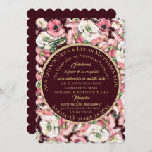 Invitación de Matrimonio Floral Rosa-Rubor Borgoña