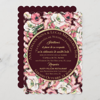 Invitación de Matrimonio Floral Rosa-Rubor Borgoña Invitation